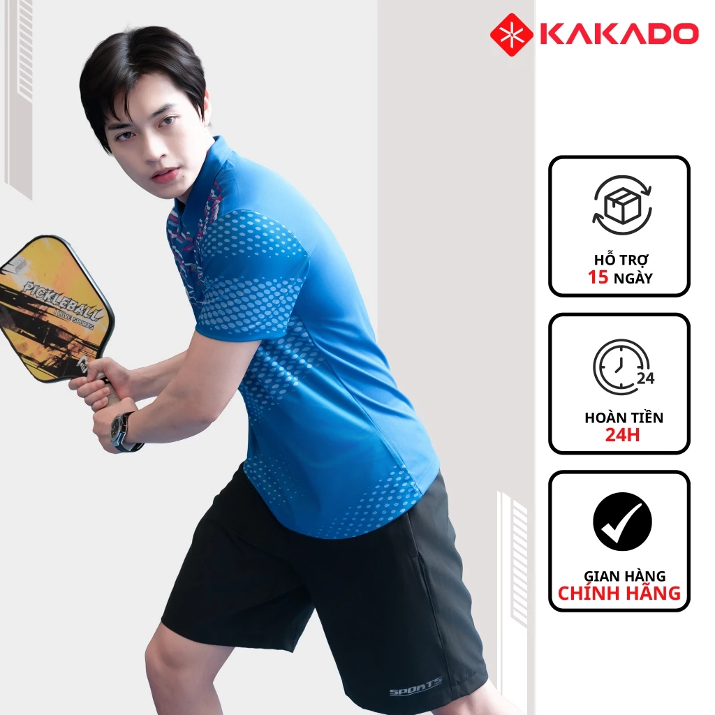 Set bộ Polo thể thao nam KAKADO màu xanh dương mẫu mới chất thun lạnh, co giãn, thấm hút tốt-MÃ KD09